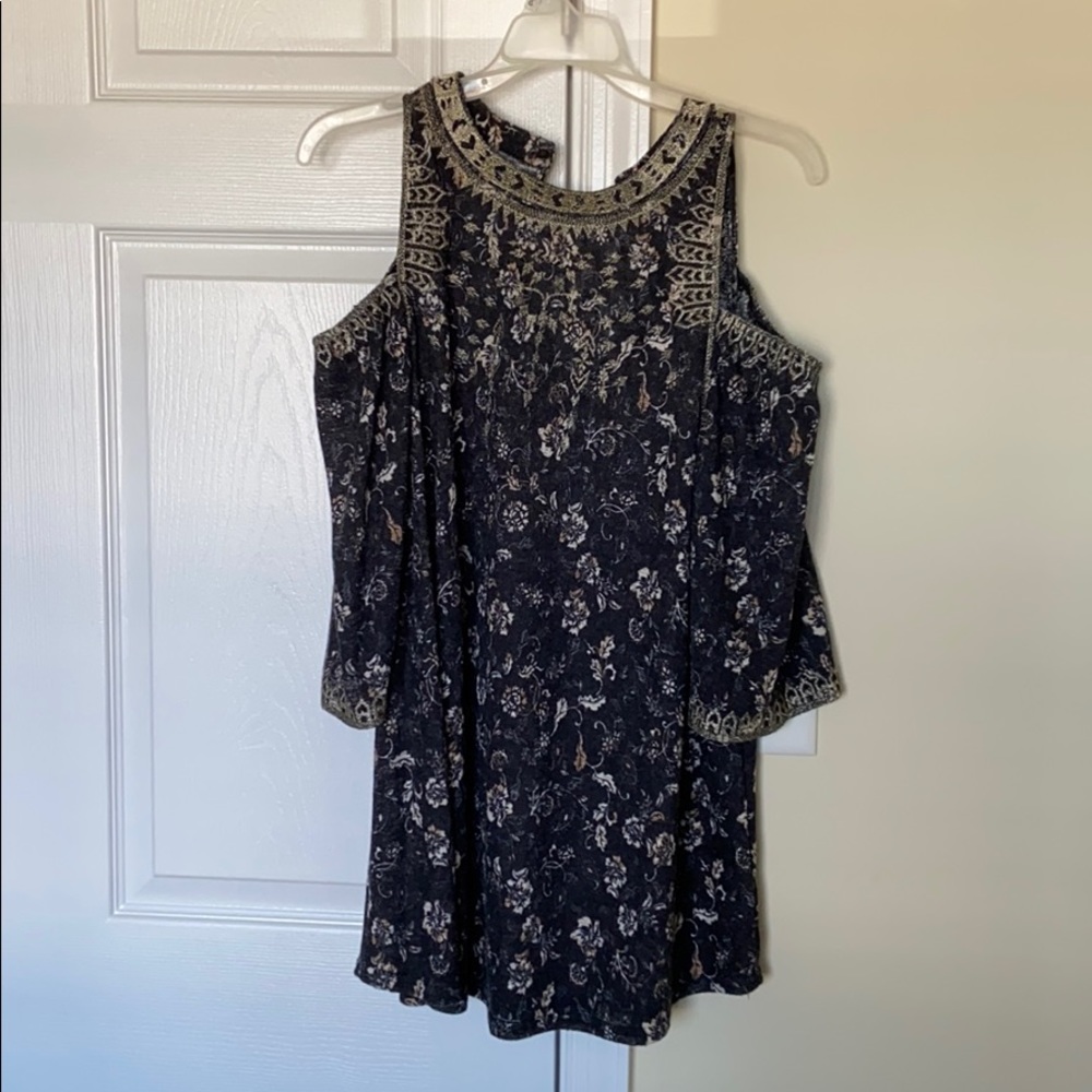 Cold Shoulder Embroidered Tunic